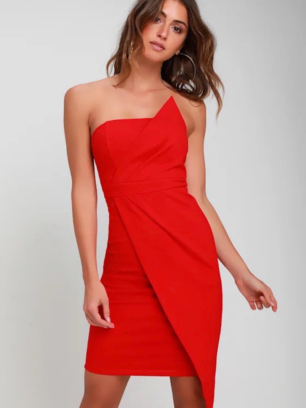 Lulu's Bold Red One-Shoulder Asymmetrical Dress